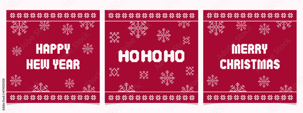 Christmas and New Year cards set pixel art Christmas and New Year cards set pixel art