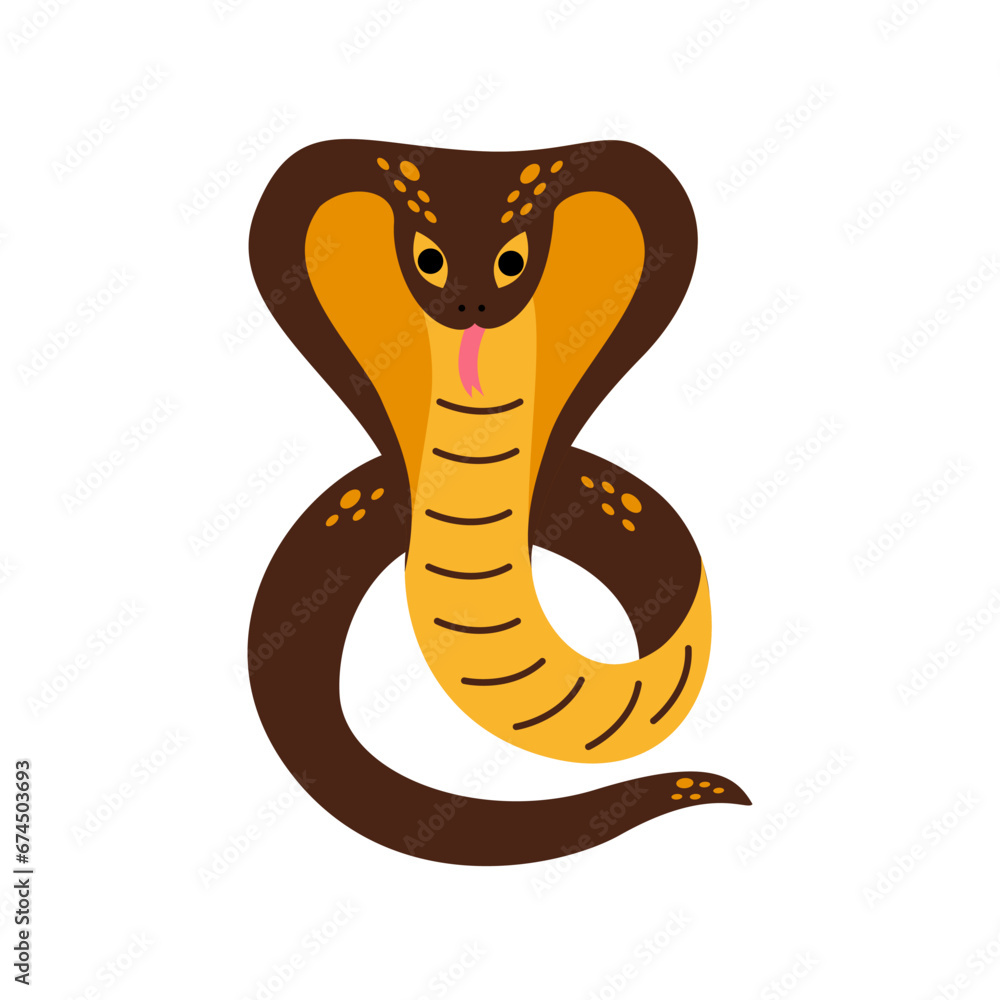 Fototapeta premium Vector illustration of cute cobra isolated on white background.