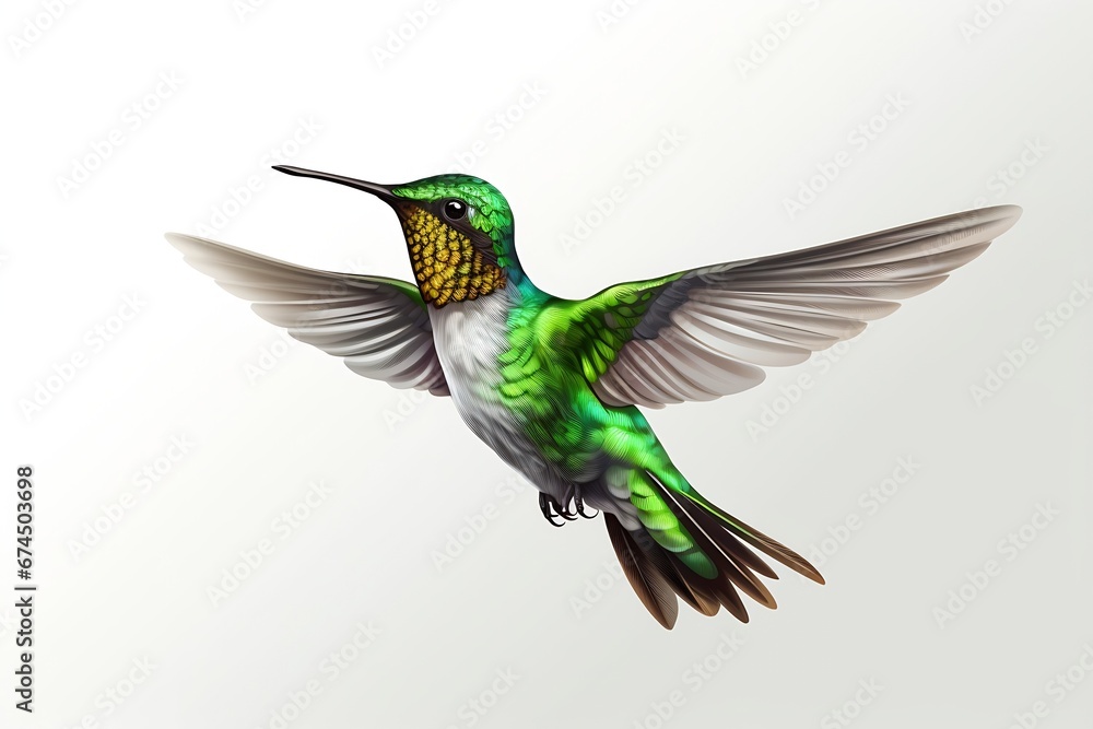Obraz premium Generative AI : Flying hummingbird isolated on white background