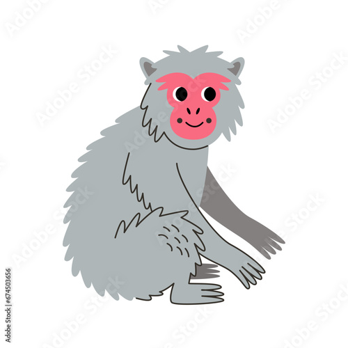 Vector illustration of cute Japanese macaque isolated on white background.