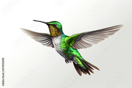 Generative AI : Flying hummingbird isolated on white background