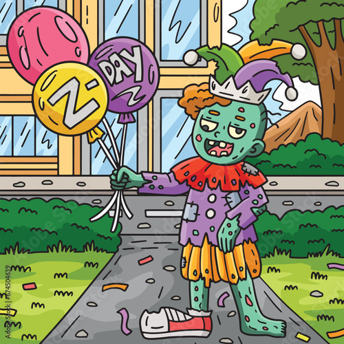 Zombie Clown with Balloons Colored Cartoon 