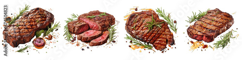 Grilled steak with rosemary and spices  Hyperrealistic Highly Detailed Isolated On Transparent Background Png File photo