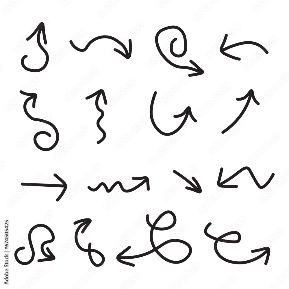 Isolated vector set arrows drawn by hand Isolated vector set arrows drawn by hand