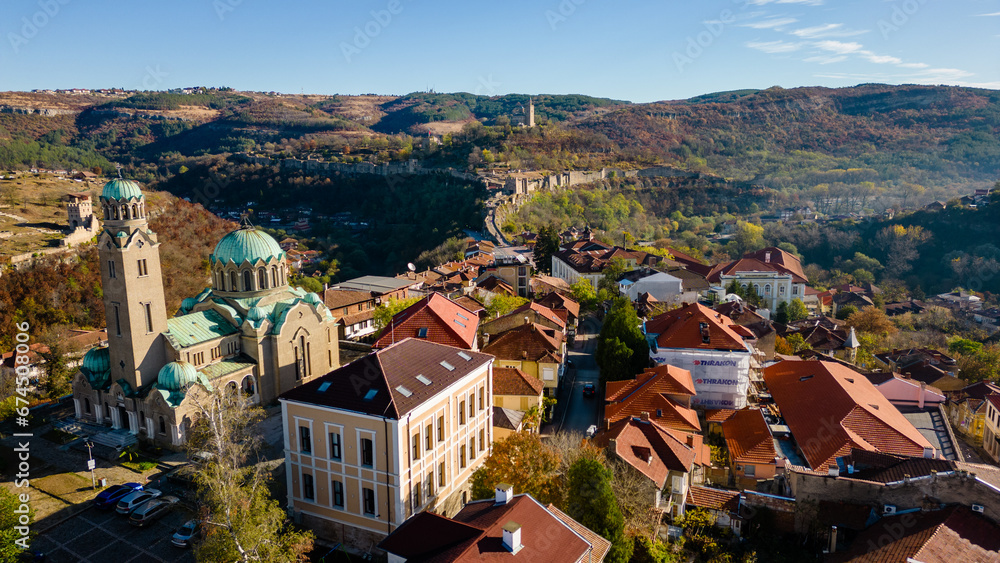 Aerial view on a sunny day at a small town