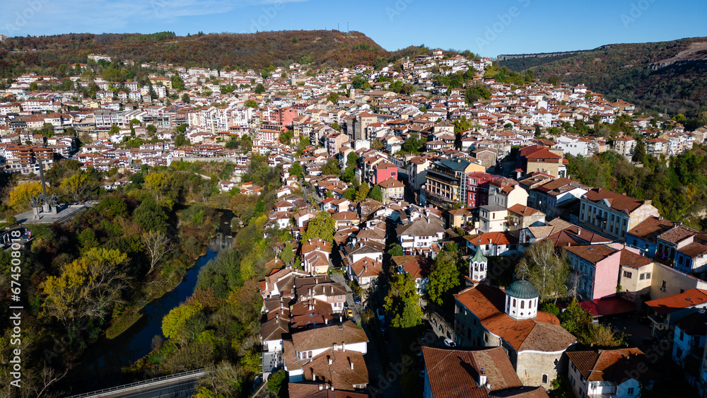 Aerial view on a sunny day at a small town