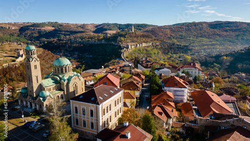 Aerial view on a sunny day at a small town 