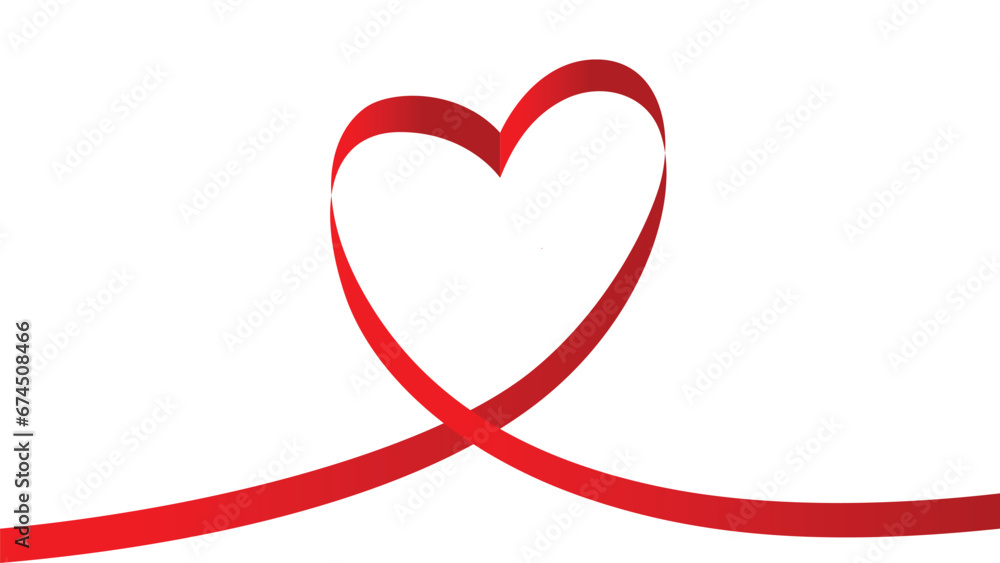 Red ribbon shape heart flat style with copy space text area isolated on white background Red ribbon shape heart flat style with copy space text area isolated on white background
