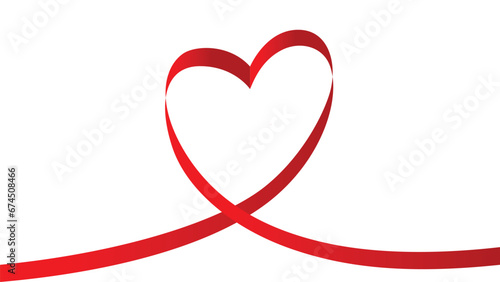 Red ribbon shape heart flat style with copy space text area isolated on white background
