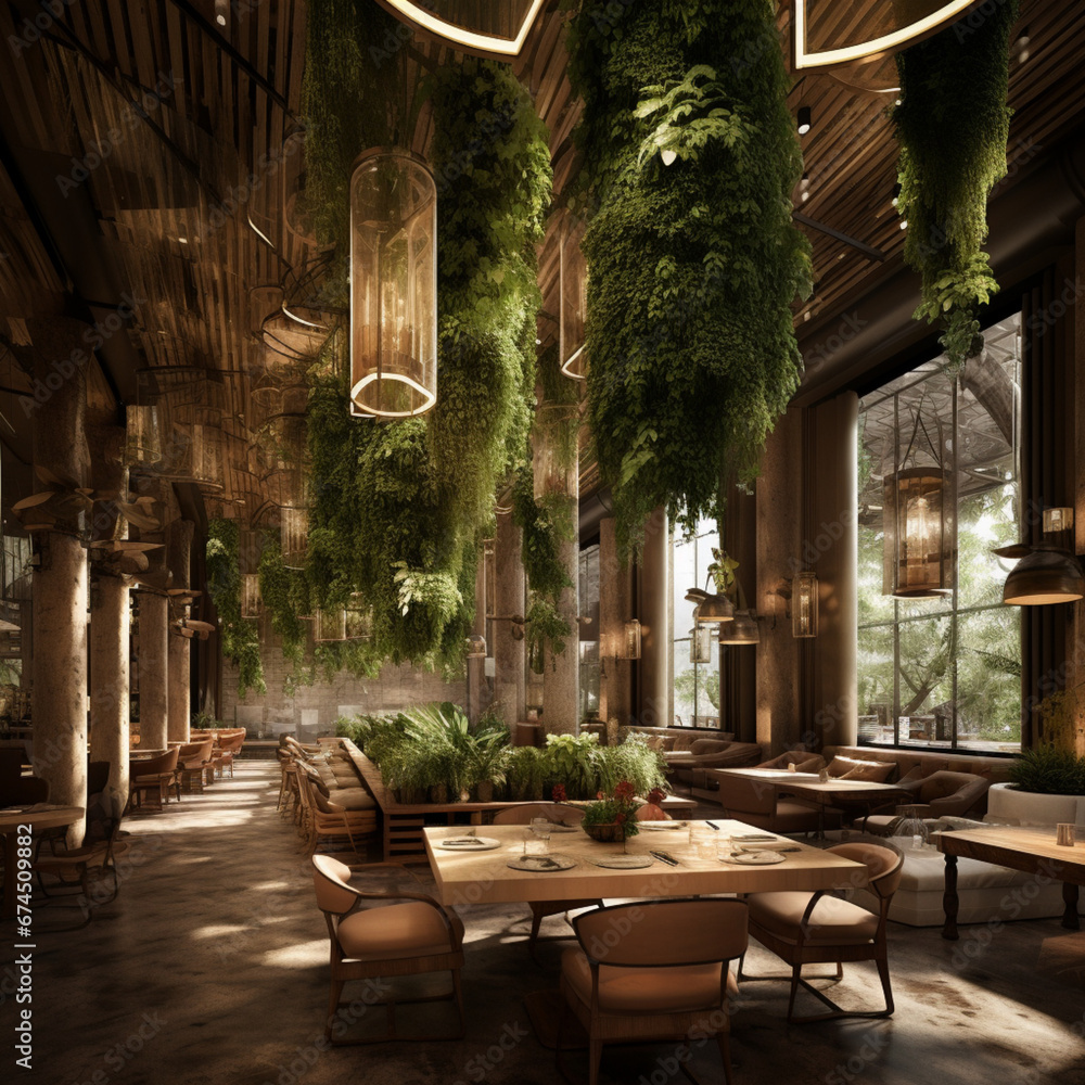 Obraz premium Charming Restaurant and Cafe Interiors: Inspiring Outdoor Dining Spaces with Stylish Furniture, Cozy Ambiance, and Creative Design Ideas for Inviting Al Fresco Experiences