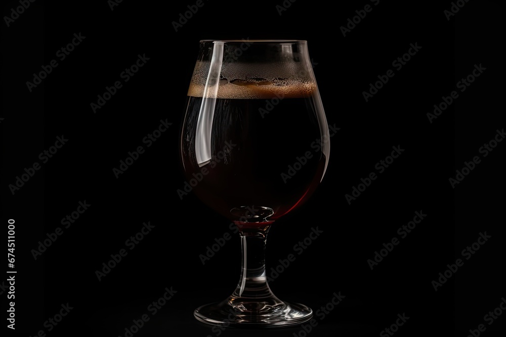 Glass of dark beer on black background, copy space. Generative AI Glass of dark beer on black background, copy space. Generative AI