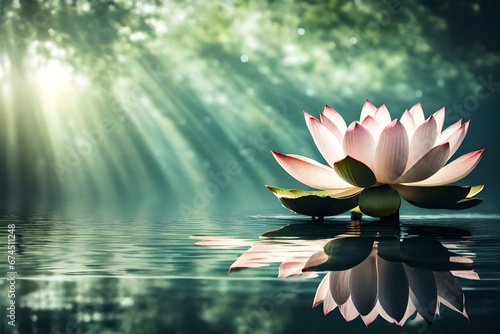 Zen lotus flower on water, meditation and spirituality concept photo