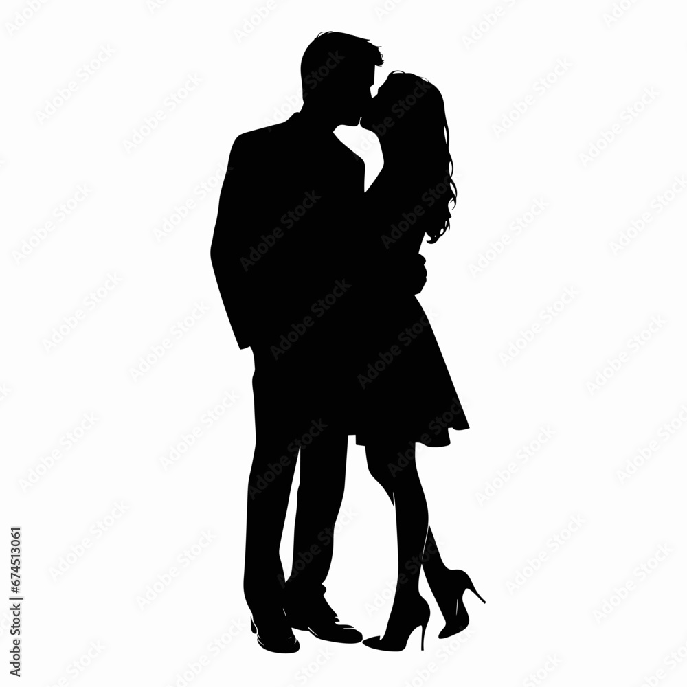 Kissing couple black icon on white background. Kissing couple silhouette