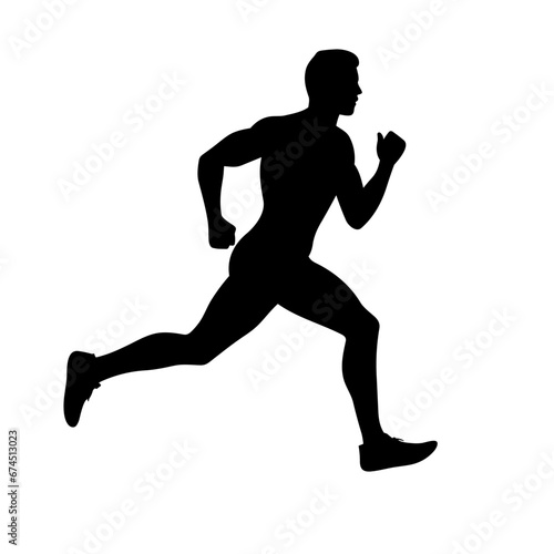Man runner black icon on white background. Male runner silhouette