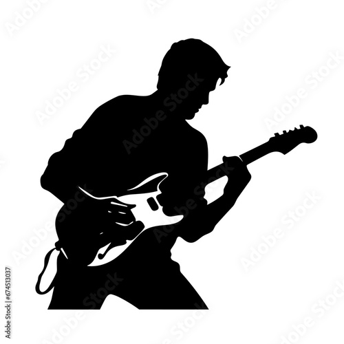 Guitarist black icon on white background. Guitarist silhouette