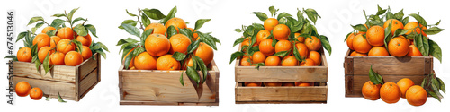Mandarins in wooden box Hyperrealistic Highly Detailed Isolated On Transparent Background Png File