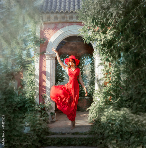 girl in a red dress and hat