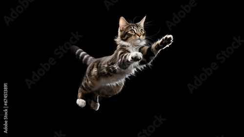 cat jumping isolated on black background