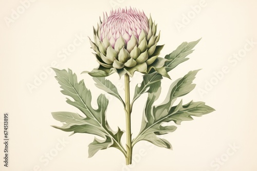 artichoke flower vintage retro botanic illustration.  photo