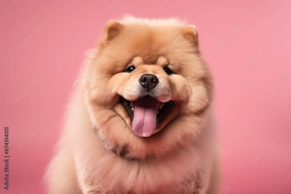 fluffy brown chow chow dog on pink background smiling with tongue out fluffy brown chow chow dog on pink background smiling with tongue out
