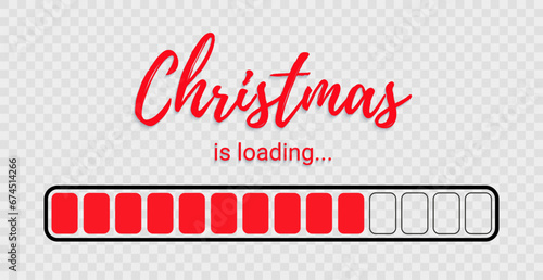 Xmas progress load. Christmas loading Countdown. Funny download banner on transparent background. Holiday loading bar with candy cane fill, Santa and snowflakes. Vector illustration.