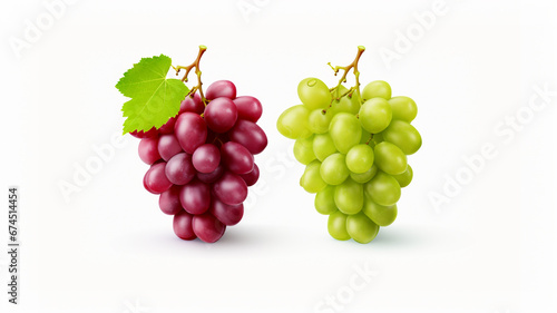 Collection set of green and red grapes isolated on white background.
