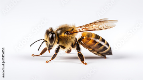 a bee is flying isolated on white background