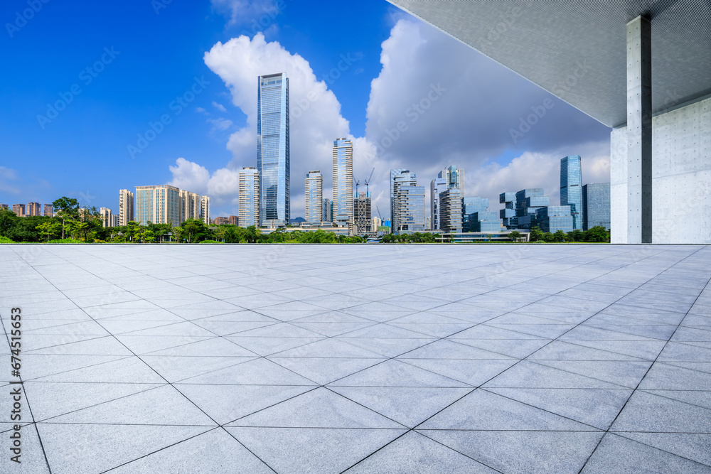 City square and skyline with modern buildings scenery in Shenzhen, Guangdong Province, China. City square and skyline with modern buildings scenery in Shenzhen, Guangdong Province, China.