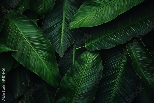 Textures of abstract green leaves for tropical leaf background. Flat lay  dark nature concept  tropical leaf 