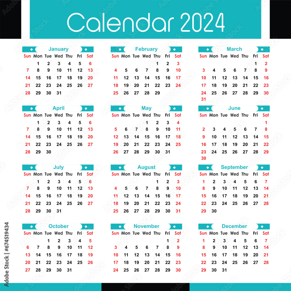 2024 calendar Design Template, Modern Creative professional Annual Calendar 2024 vector 2024 calendar Design Template, Modern Creative professional Annual Calendar 2024 vector