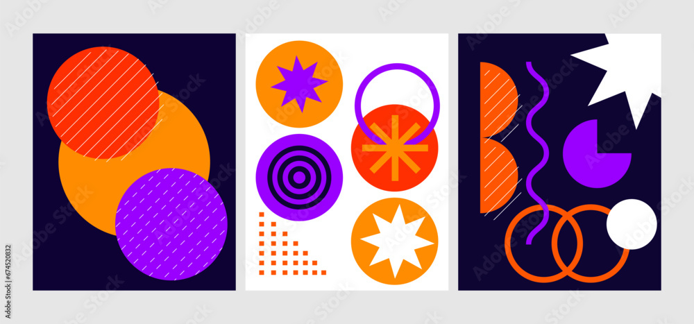 Brutalist posters set with abstract geometric shapes and naive grids. Brutal contemporary figure star oval spiral wave and other primitive elements. Swiss design aesthetic Brutalist posters set with abstract geometric shapes and naive grids. Brutal contemporary figure star oval spiral wave and other primitive elements. Swiss design aesthetic