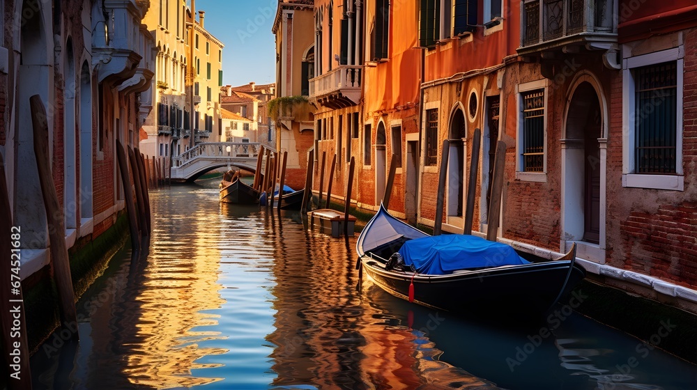 Canal in Venice, Italy, Europe. Panoramic view