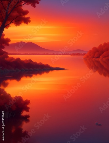 Serene Sunset  A Captivating Painting of Nature s Beauty