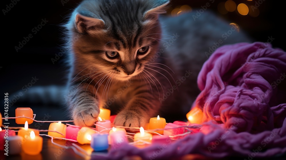 A Cat Playing With A Strand Of Christmas Lights, Background Images , Hd Wallpapers, Background Image