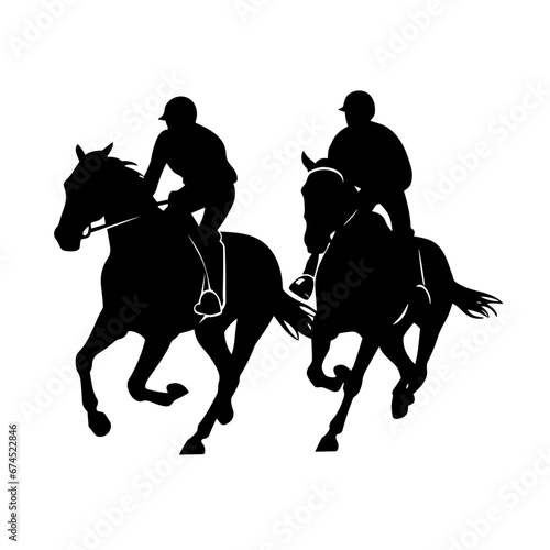 Horseback rider black icon on white background. Race horsemen silhouette