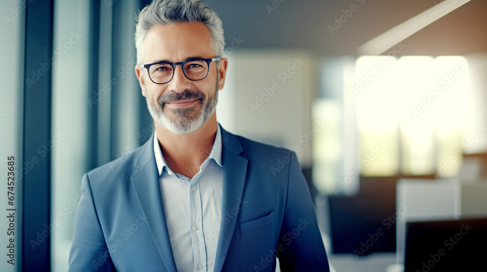 PORTRAIT OF A HAPPY SMILING MATURE BUSINESSMAN AGAINST OFFICE BACKGROUND. legal AI PORTRAIT OF A HAPPY SMILING MATURE BUSINESSMAN AGAINST OFFICE BACKGROUND. legal AI