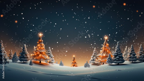 Paisaje navideño, con una noche estrellada y luminosa. photo
