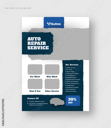 auto repair shop service flyer template, car rental service or car wash leaflet, poster print template