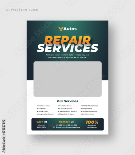 auto repair shop service flyer template, car rental service or car wash leaflet, poster print template