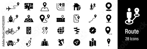 Fototapeta Naklejka Na Ścianę i Meble -  Route Web Icons. Navigation, Location, Map pointer, Map, GPS. Vector in Line Style Icons