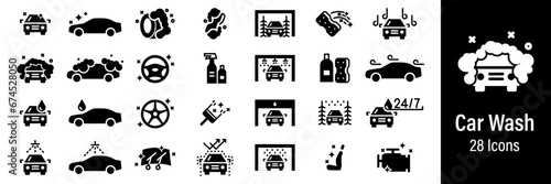 Car Wash Web Icons. Car Cleaning Service. Vector in Line Style Icons