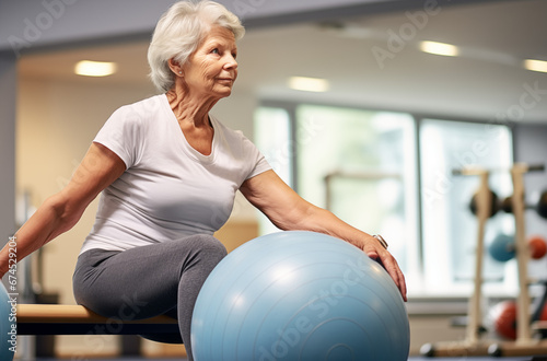 Elderly woman doing rehabilitation and stretching