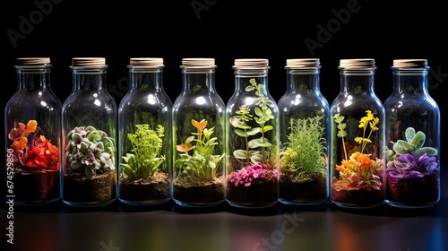 bottles of plants in glass
