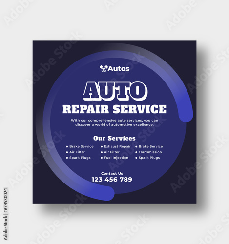 auto repair shop service, car rental service or car wash social media post web banner template