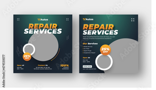 auto repair shop service, car rental service or car wash social media post web banner template