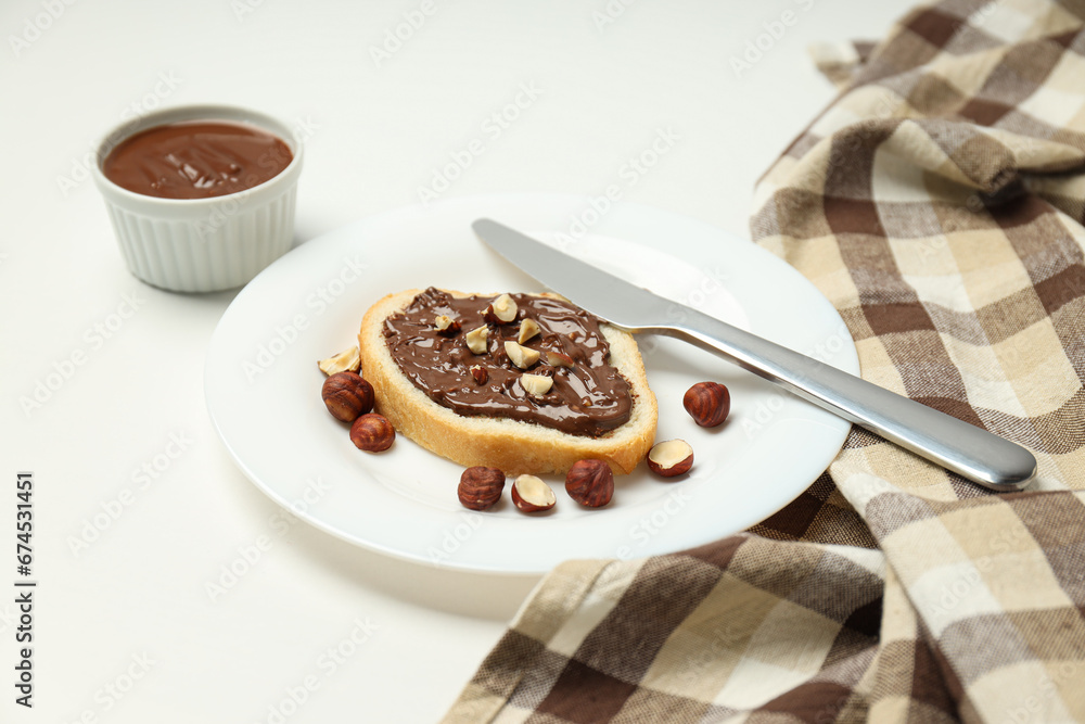 Bread with chocolate paste - tasty breakfast food Bread with chocolate paste - tasty breakfast food