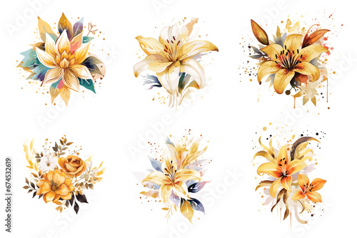 Gilded Blossoms: Watercolor Florals in Luxurious Gold