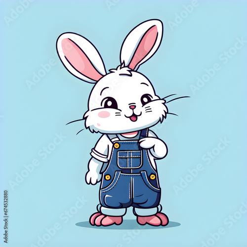 Cute rabbit character wearing overalls, Generative AI