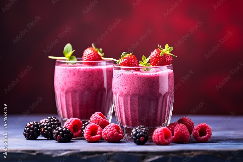 Berry Bliss: Vibrant Raspberry and Blueberry Smoothies with Ample Copy Space Berry Bliss: Vibrant Raspberry and Blueberry Smoothies with Ample Copy Space