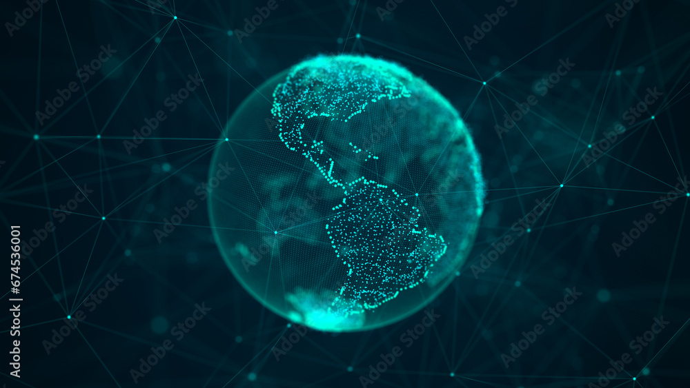 Virtual Environment Earth Virtual planet Earth with particles and lines. Network connection big ...